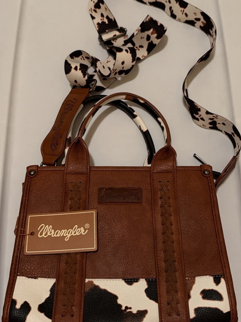 Wrangler Brown Tote with Cow-Print Wallet